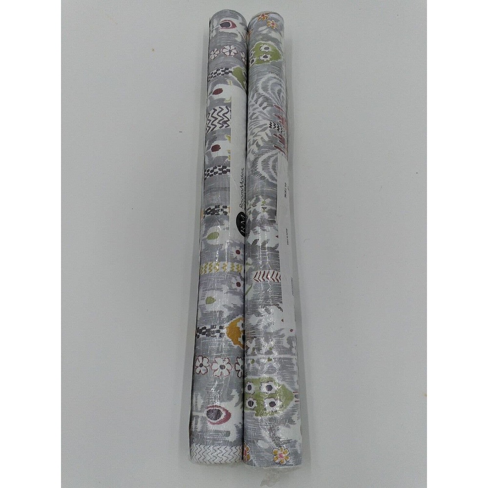 Roommates peel & stick Gray & white  pastoral Ikat Patterned Wallpaper - 2 rolls